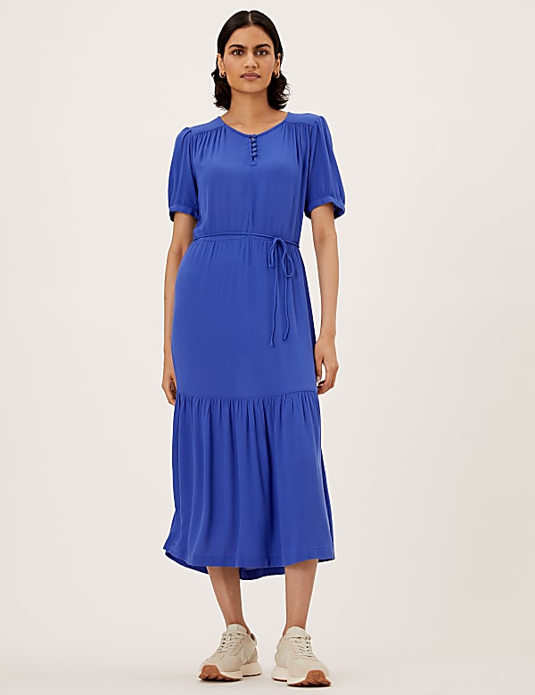 Puff Sleeve Midi Tiered Dress