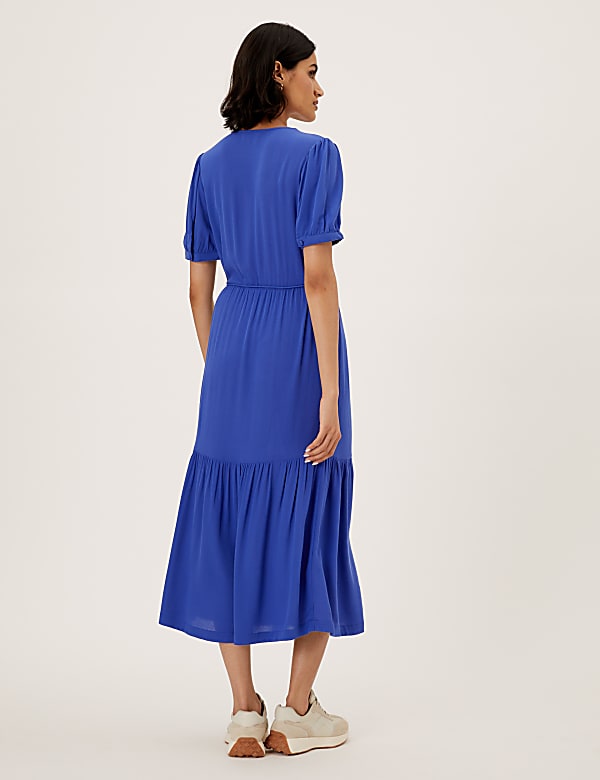 Puff Sleeve Midi Tiered Dress