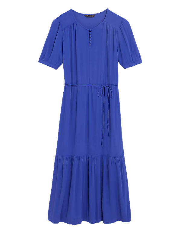 Puff Sleeve Midi Tiered Dress