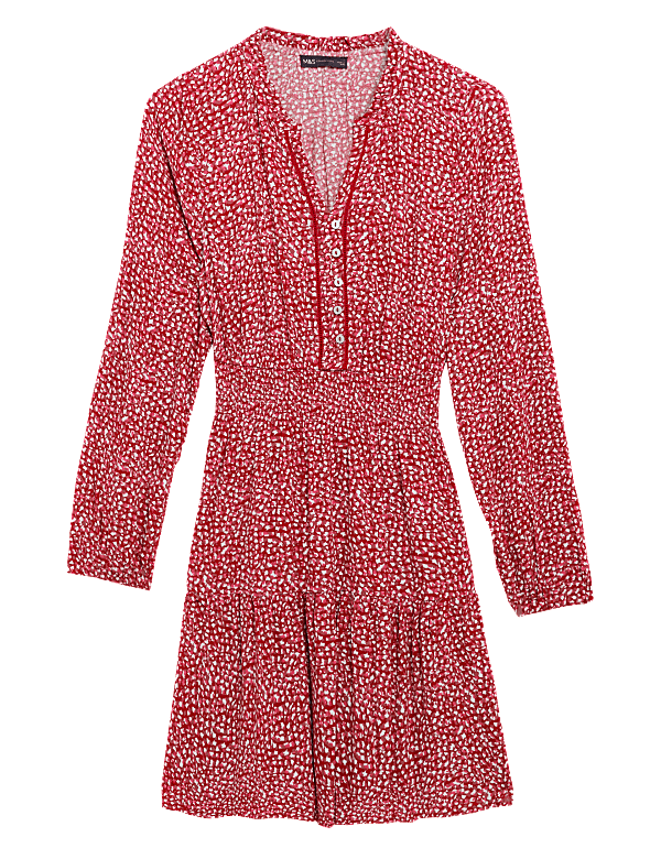 Printed V-Neck Mini Waisted Dress