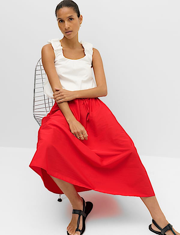 Tie Front Midi A-Line Skirt - EE