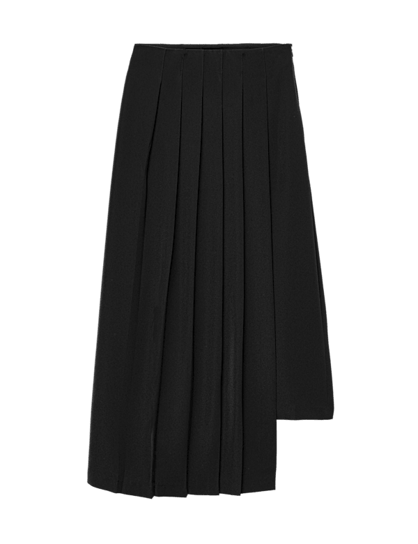 Pleated Asymmetric Midi Skirt