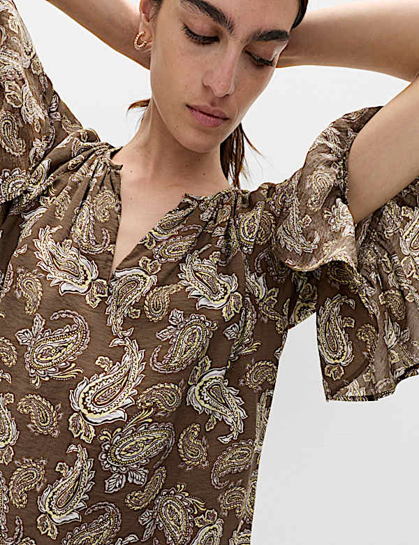 Paisley Angel Sleeve Mini Tiered Dress - US