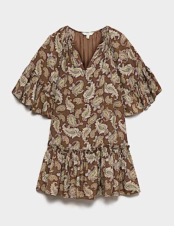 Paisley Angel Sleeve Mini Tiered Dress - US