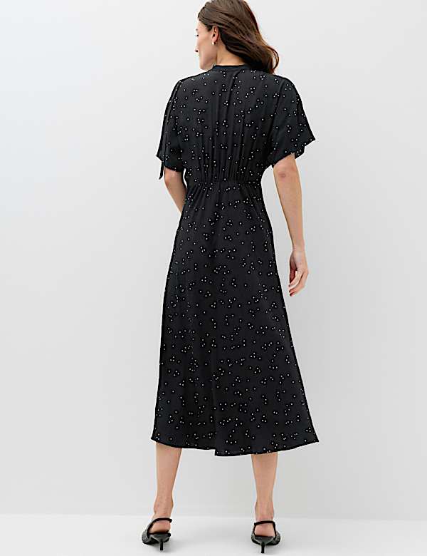 Polka Dot Tie Neck Midi Tea Dress - US
