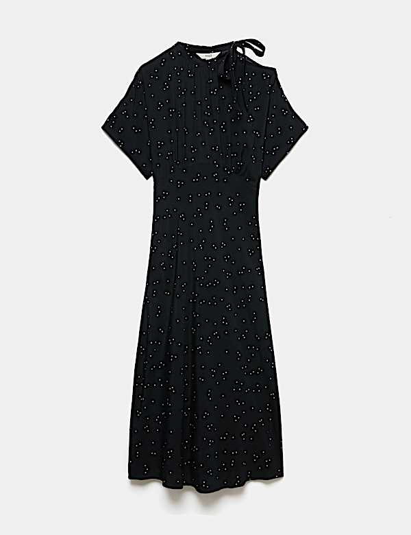 Polka Dot Tie Neck Midi Tea Dress - US
