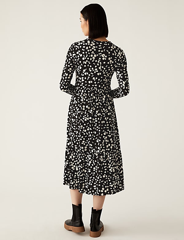 Jersey Printed Round Neck Midi Tiered Dress