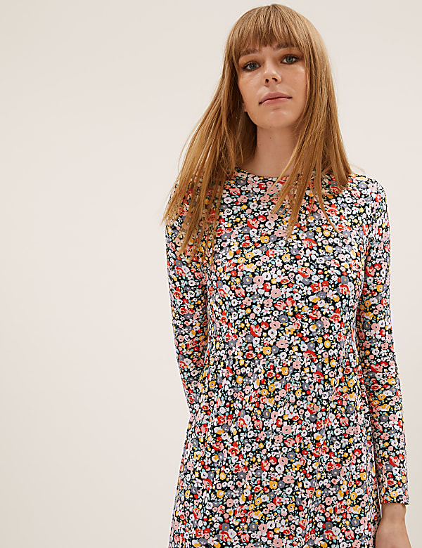 Jersey Floral Midi Tiered Dress