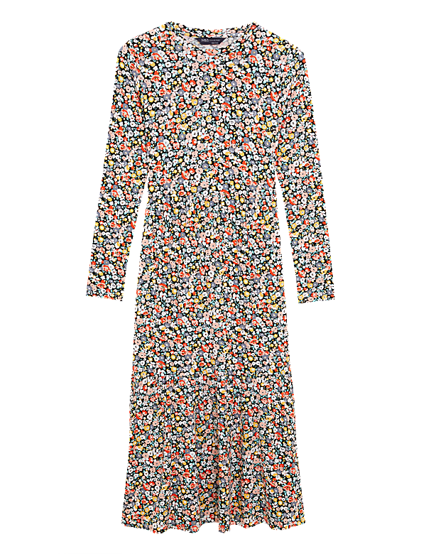 Jersey Floral Midi Tiered Dress