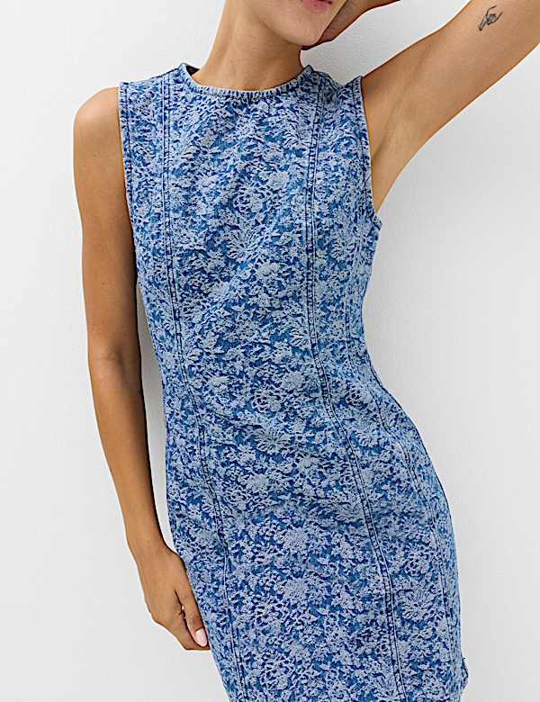 Denim Floral Jacquard Mini Shift Dress - AU