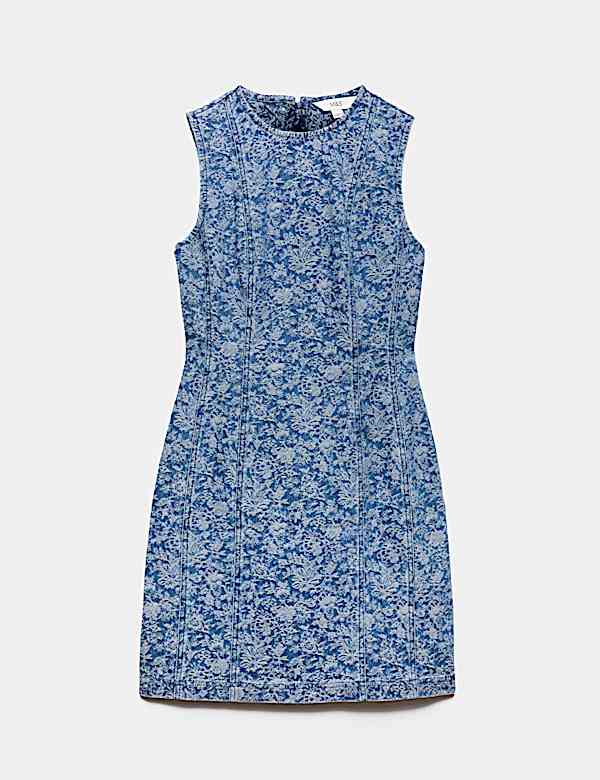 Denim Floral Jacquard Mini Shift Dress - AU