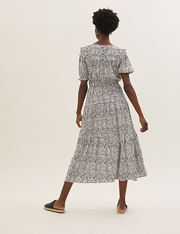 Printed Tie Neck Midaxi Waisted Dress