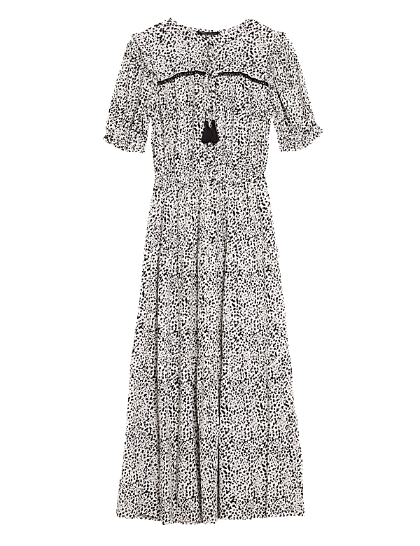 Printed Tie Neck Midaxi Waisted Dress