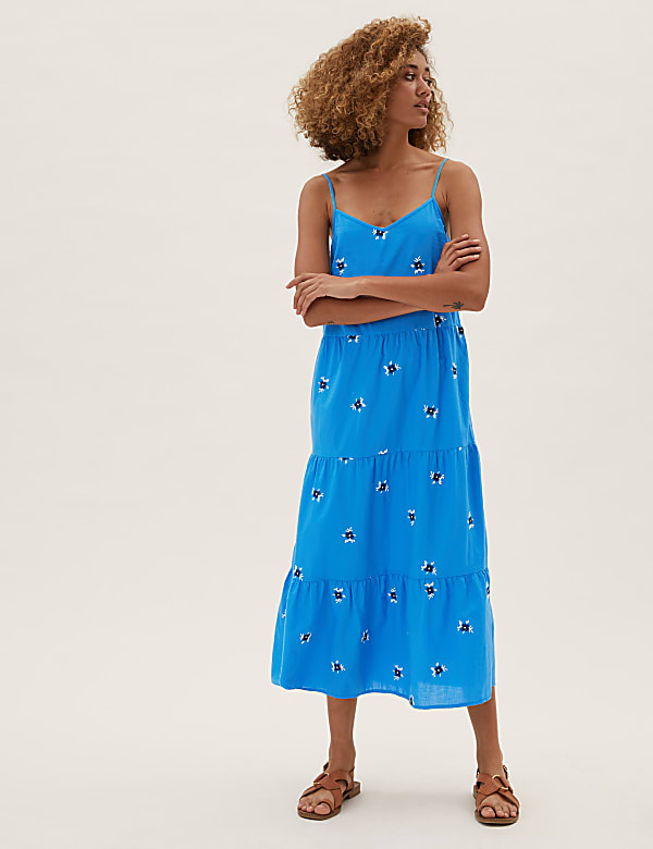 Cotton Embroidered Midaxi Tiered Dress