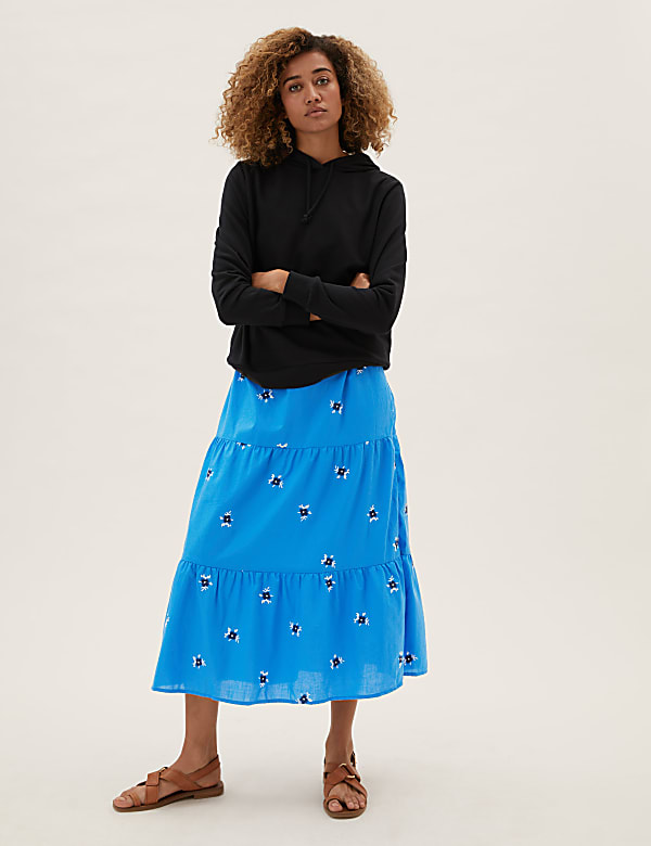 Cotton Embroidered Midaxi Tiered Dress