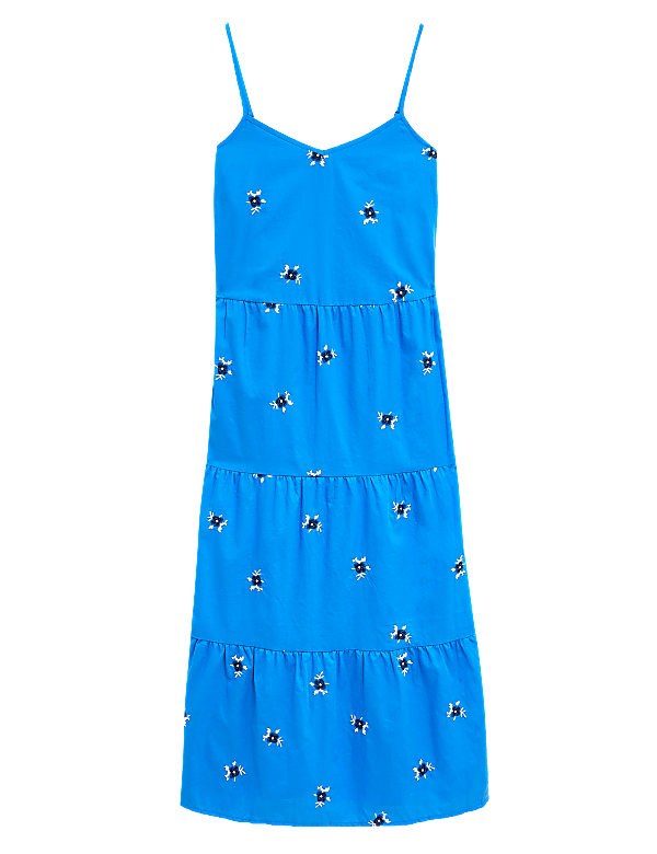 Cotton Embroidered Midaxi Tiered Dress