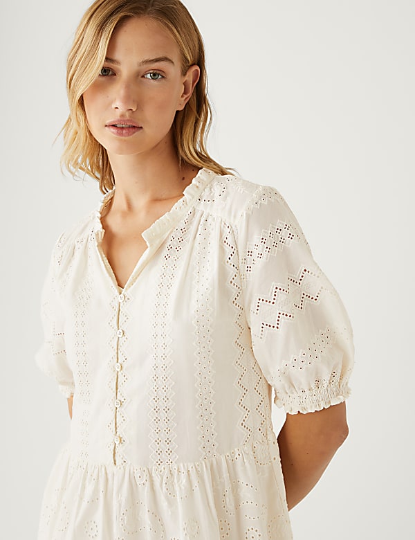 Pure Cotton Broderie V-Neck Mini Dress