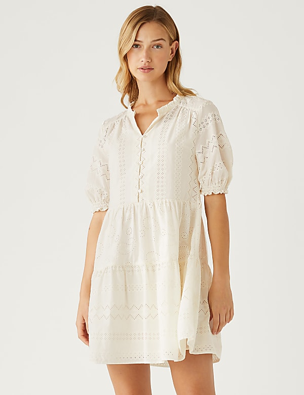 Pure Cotton Broderie V-Neck Mini Dress