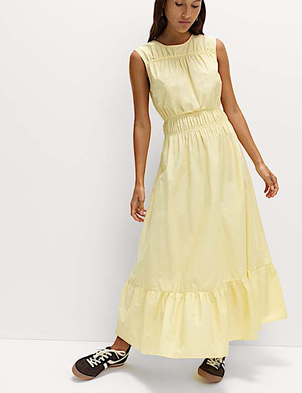 Pure Cotton Frill Hem Midaxi Waisted Dress - IT