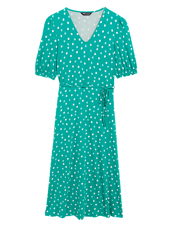 Jersey Polka Dot V-Neck Midi Tea Dress