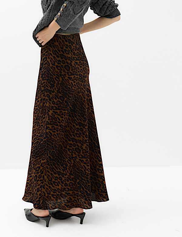 Leopard Print Elasticated Waist Maxi Slip Skirt - JP