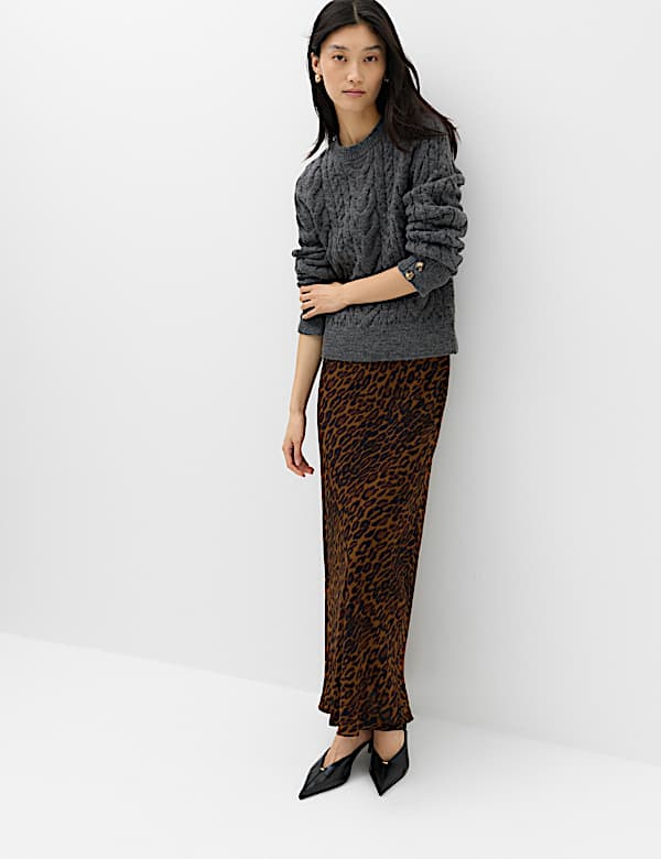 Leopard Print Elasticated Waist Maxi Slip Skirt - JP