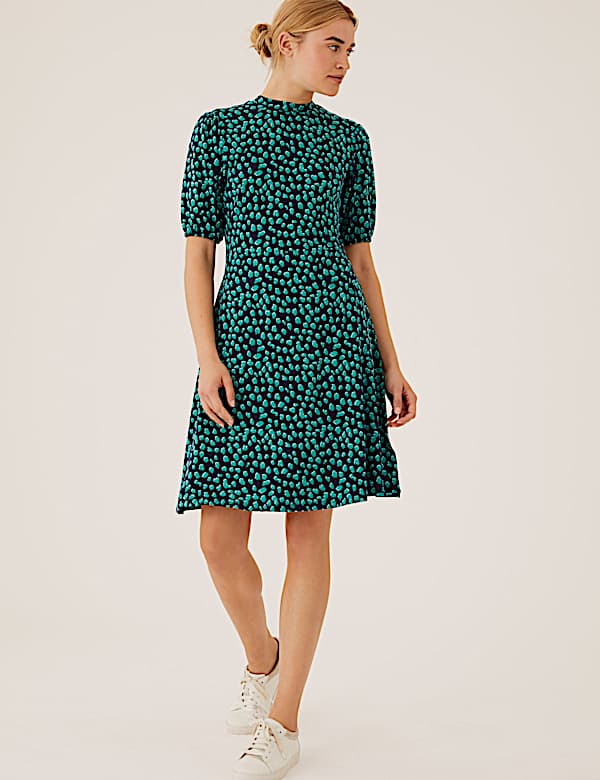 Jersey Animal Print High Neck Skater Dress