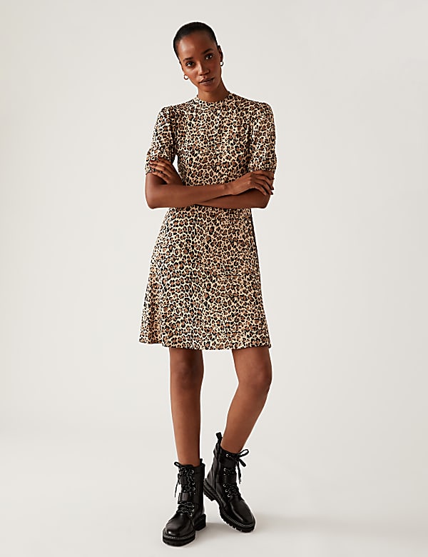 Jersey Animal Print High Neck Skater Dress