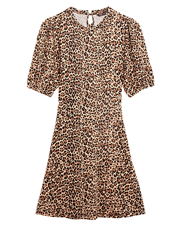 Jersey Animal Print High Neck Skater Dress