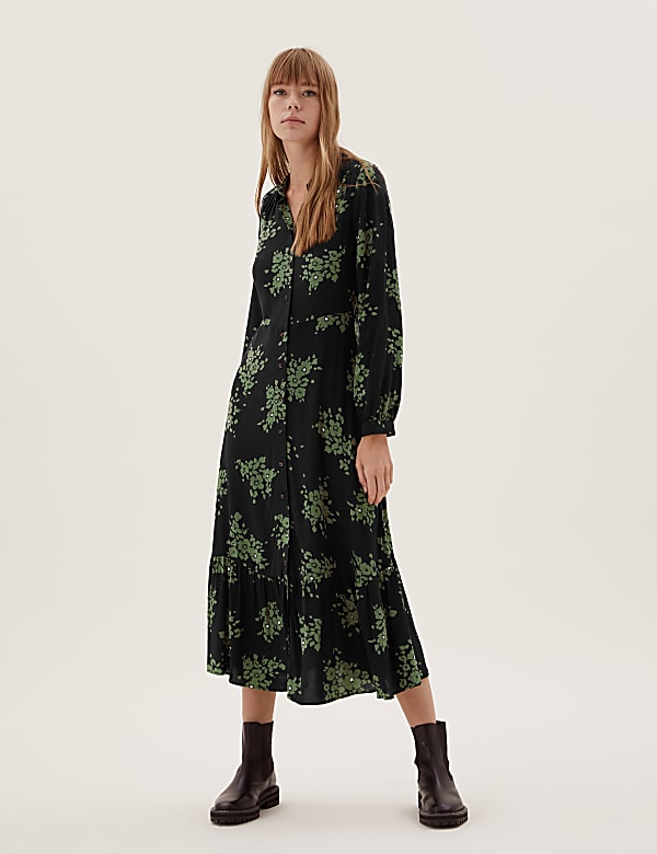 Floral Tie Waist Midaxi Shirt Dress