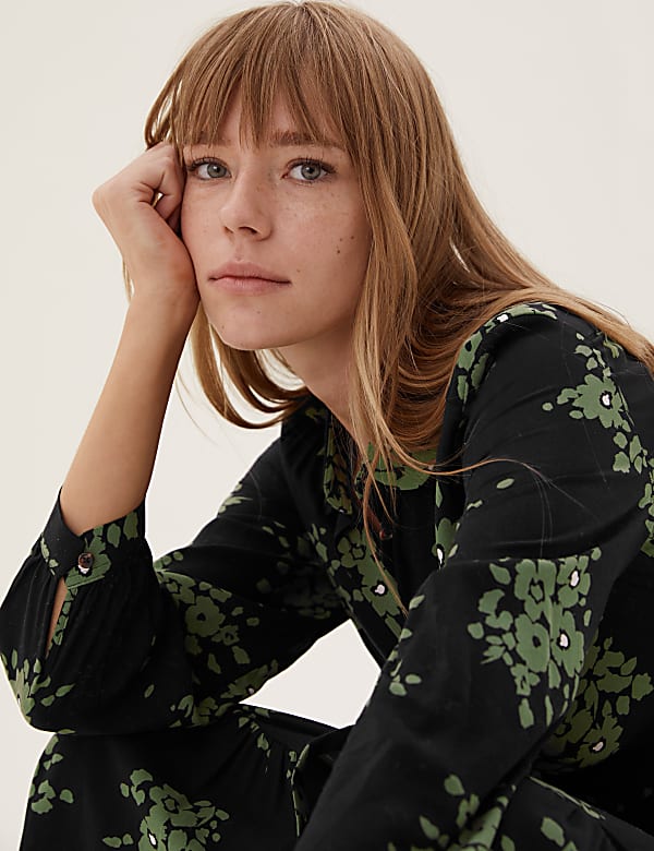 Floral Tie Waist Midaxi Shirt Dress
