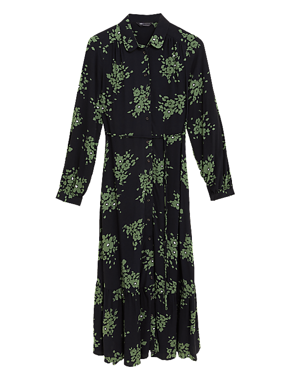 Floral Tie Waist Midaxi Shirt Dress