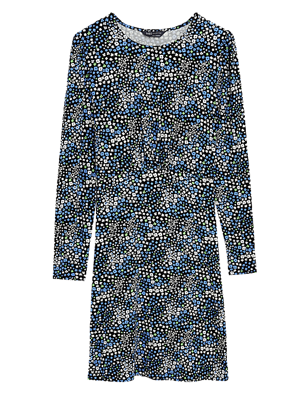 Jersey Printed Round Neck Mini Skater Dress