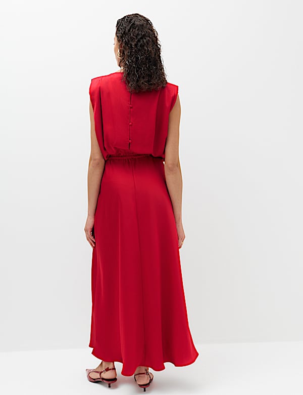 Satin Pleat Detail Midaxi Waisted Dress - VN