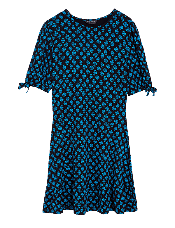 Jersey Printed Round Neck Mini Skater Dress