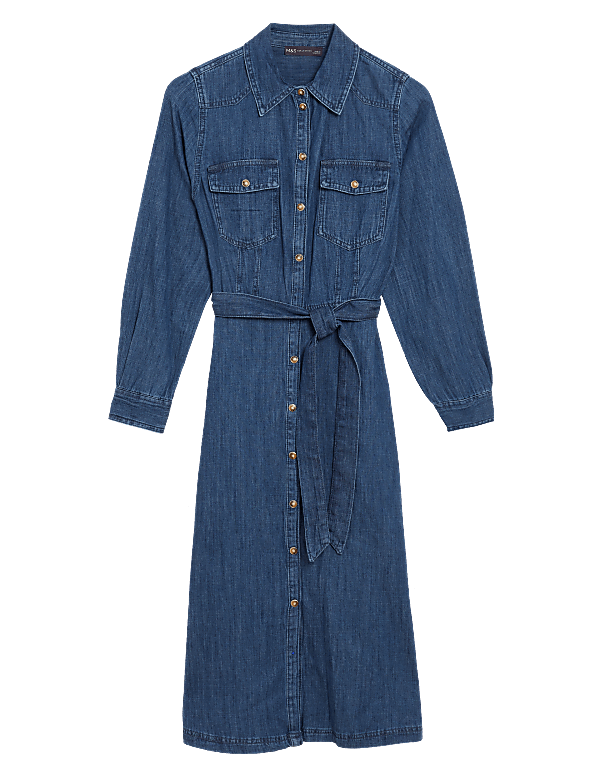 Denim Belted Midi Shirt Dress