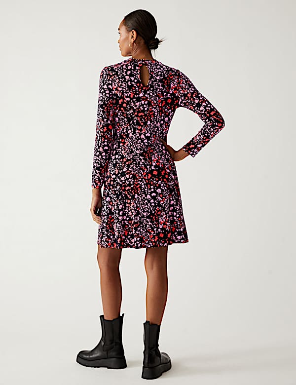 Jersey Printed High Neck Skater Dress