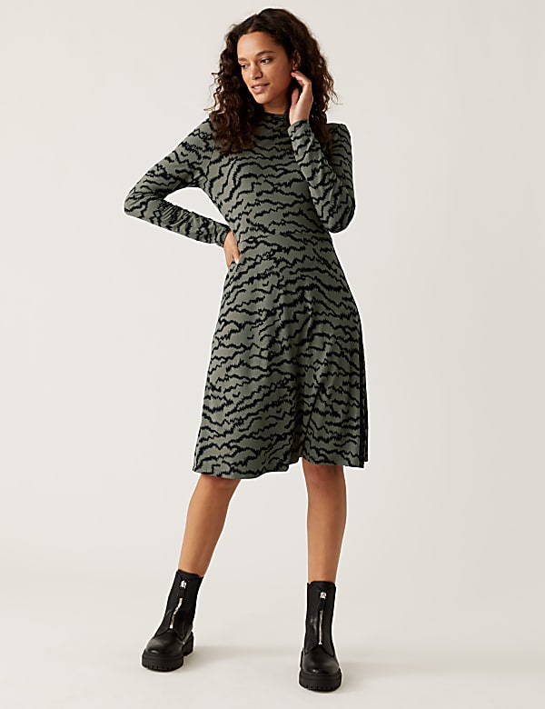 Jersey Printed High Neck Skater Dress