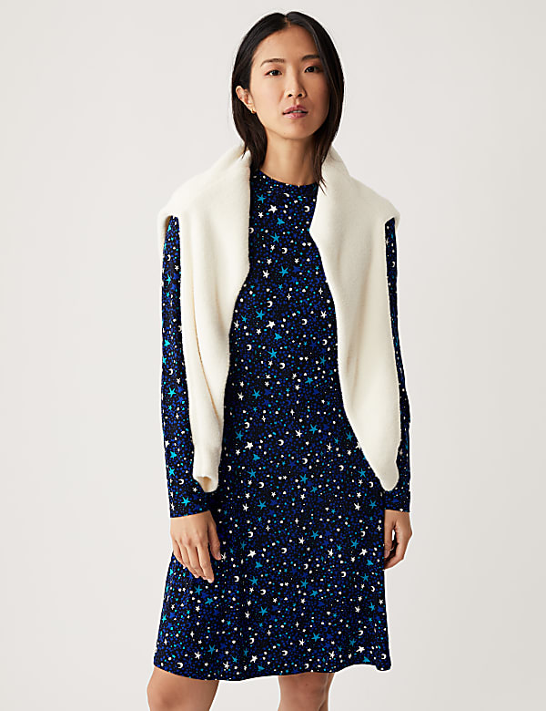 Jersey Printed High Neck Skater Dress