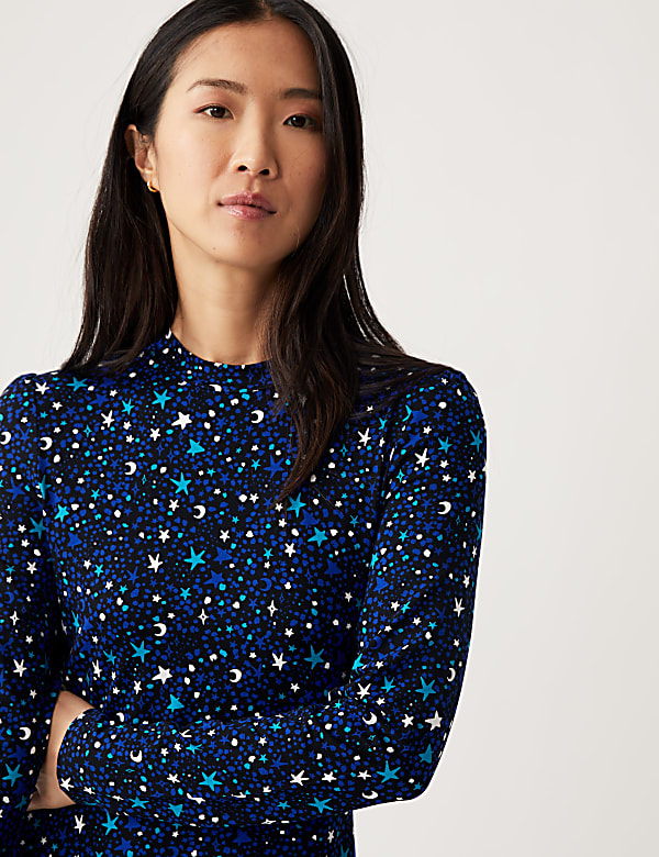 Jersey Printed High Neck Skater Dress