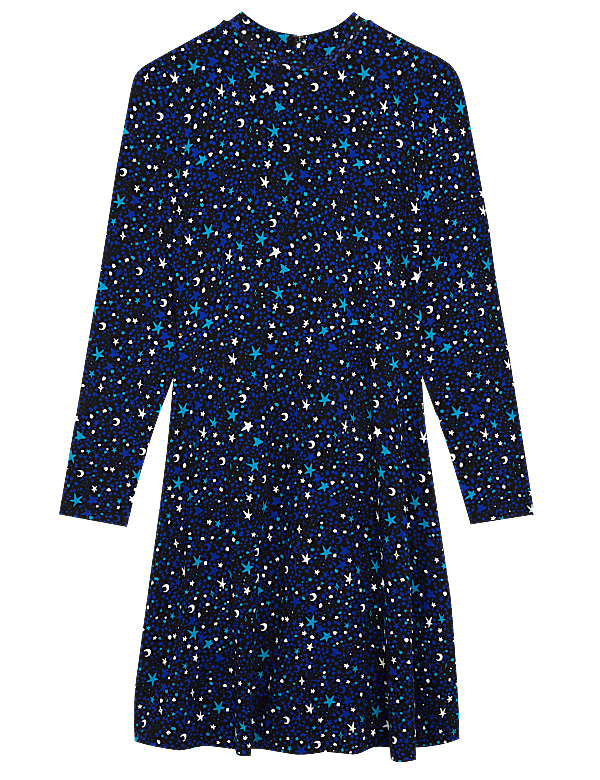 Jersey Printed High Neck Skater Dress