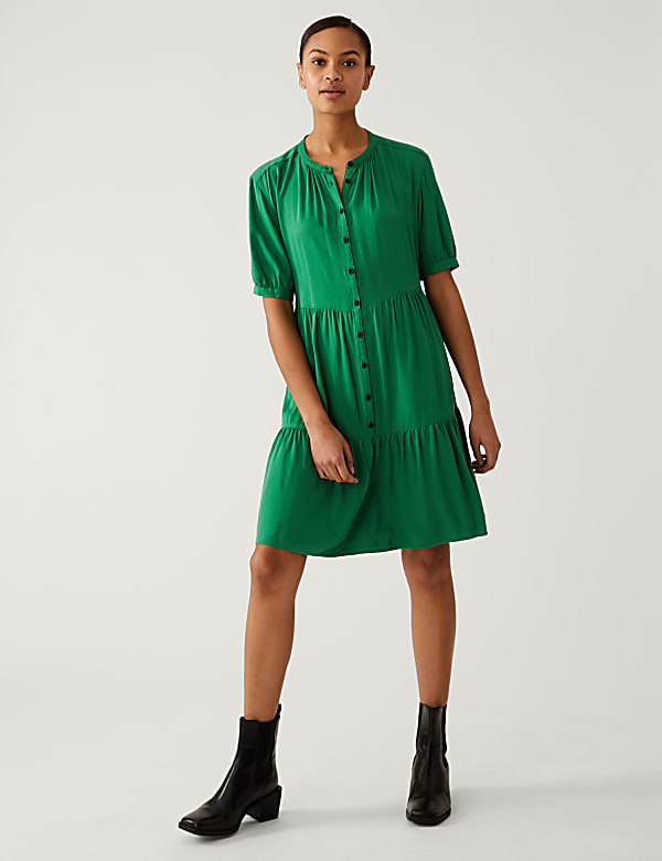 Round Neck Knee Length Shirt Dress