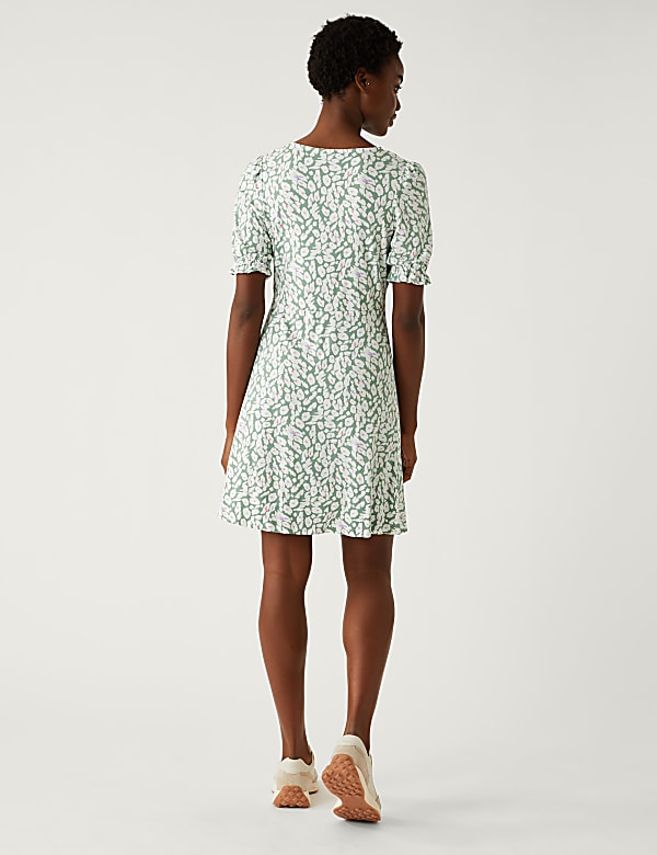 Jersey Printed Scoop Neck Mini Skater Dress