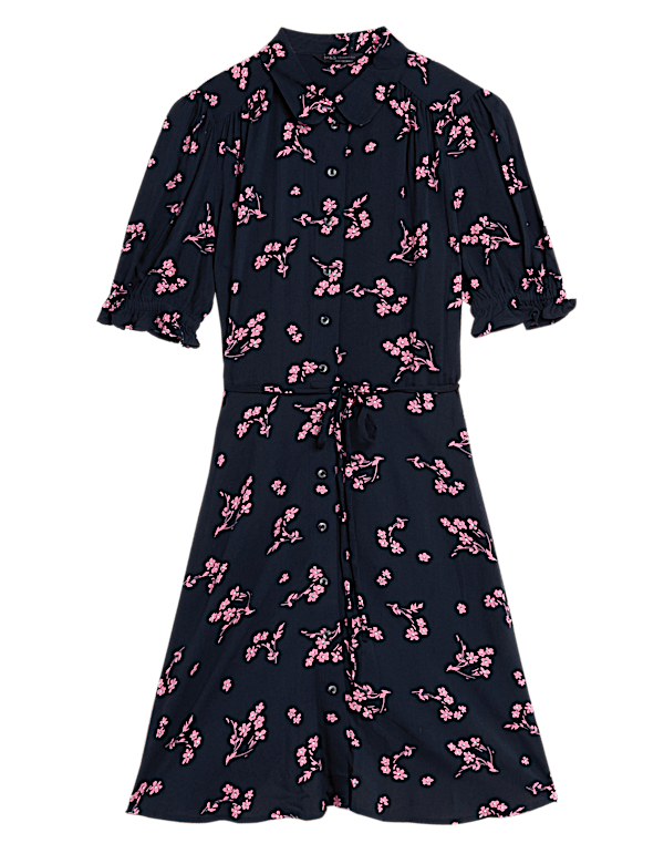 Floral Belted Mini Shirt Dress