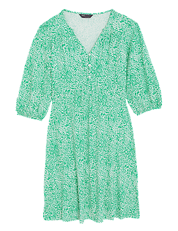Jersey Printed V-Neck Waisted Dress
