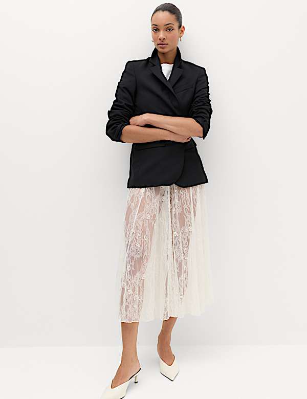 Cotton Blend Lace Midi Circle Skirt - LU