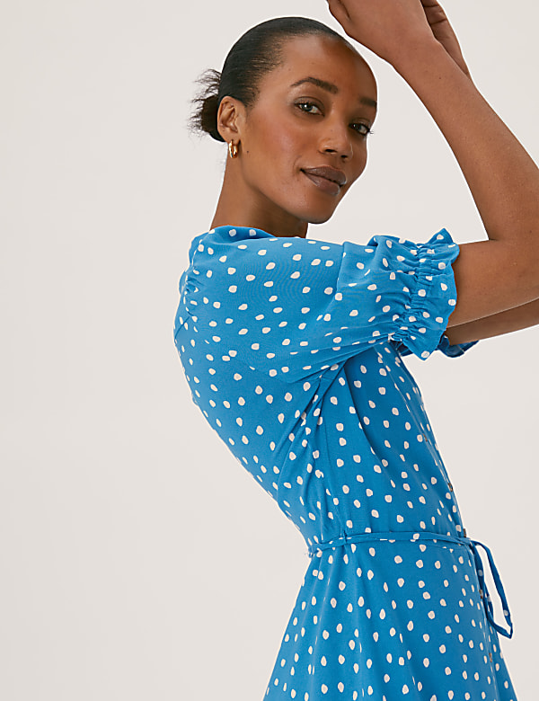 Polka Dot Belted Mini Shirt Dress