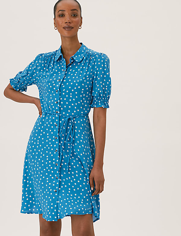 Polka Dot Belted Mini Shirt Dress