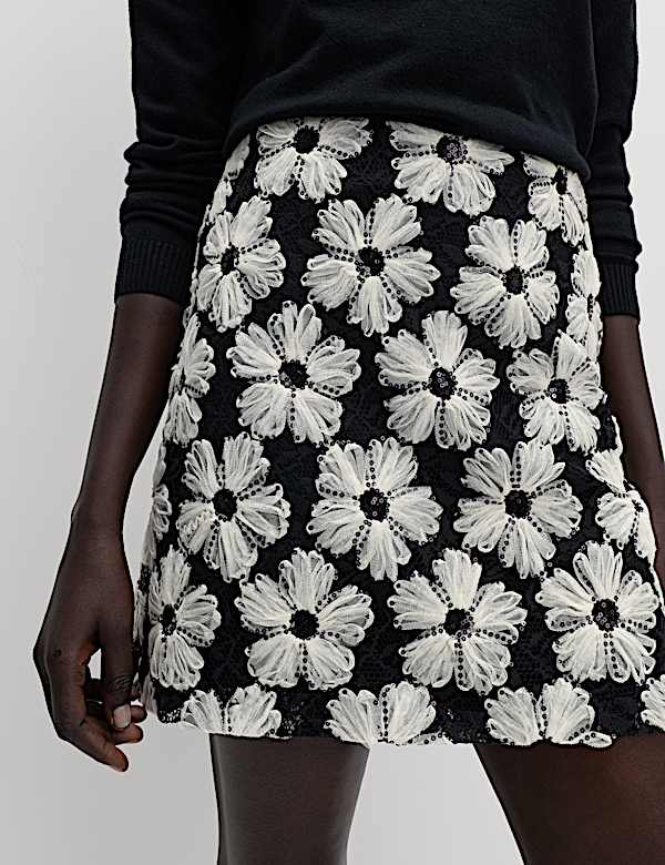 Embellished Mini A-Line Skirt