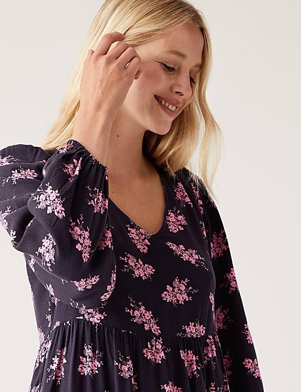 Woven Floral V-Neck Relaxed Mini Dress
